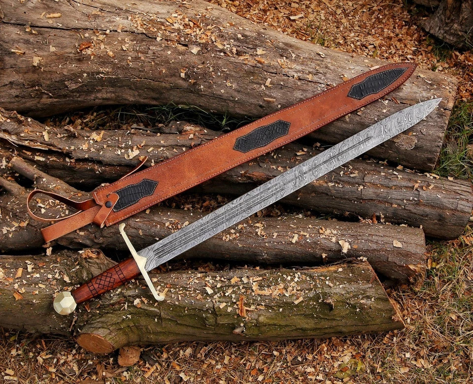 Custom Handmade Damascus Steel Medieval Viking Sword Ready Battle Sword Camping