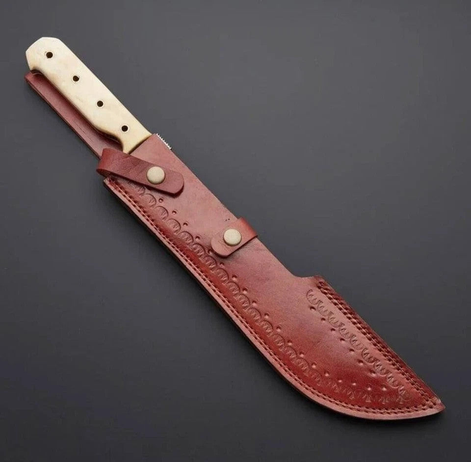 Custom Handmade Damascus Steel Blade Survival Machete Knife Bowie Hunting Knife