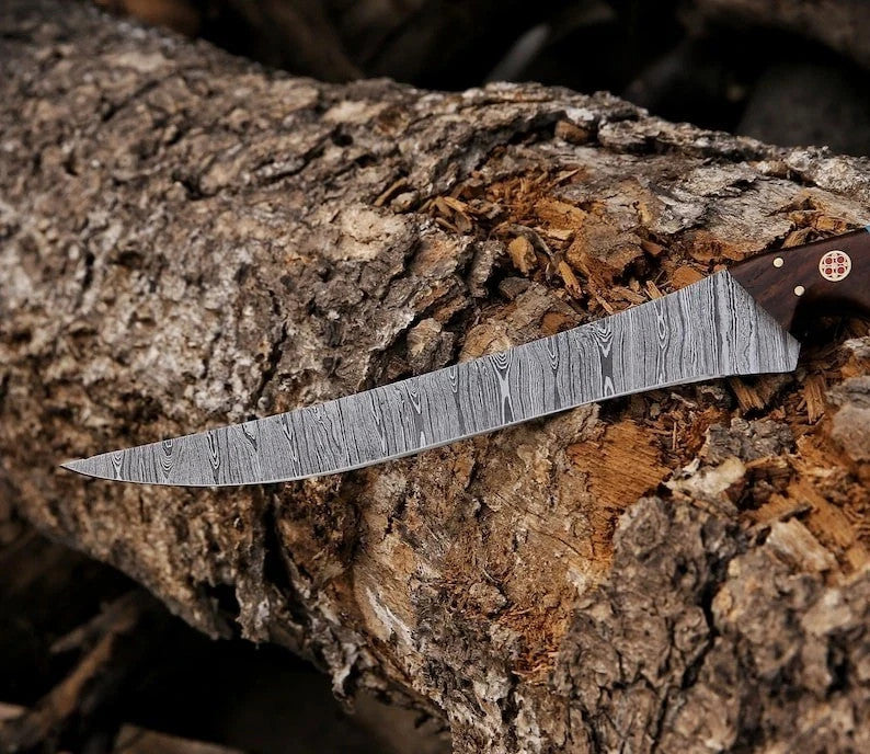 Custom Hand Forged Damascus Steel Fillet Knife - Japanese Chef Knife for Kitchen