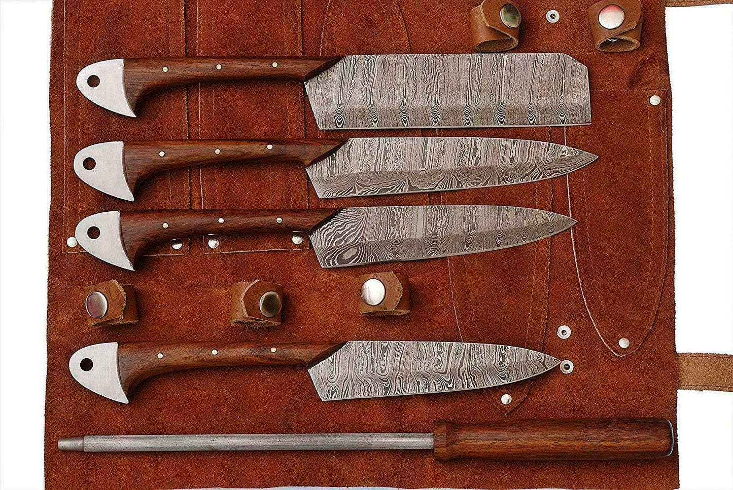 Custom Handmade HAND FORGED DAMASCUS STEEL CHEF KNIFE Set Kitchen Knives