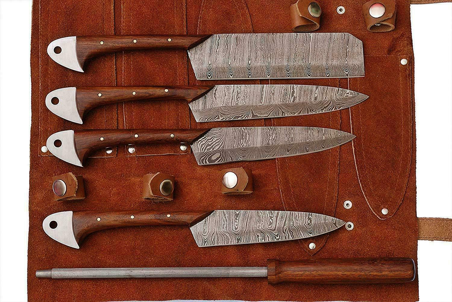 Custom Handmade HAND FORGED DAMASCUS STEEL CHEF KNIFE Set Kitchen Knives