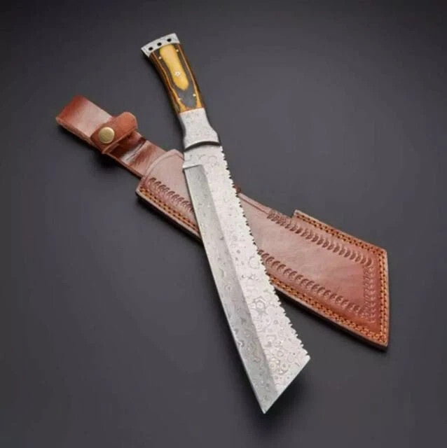 Custom Handmade HAND FORGED Damascus Steel Hunting CAMPING Machete KNIFE