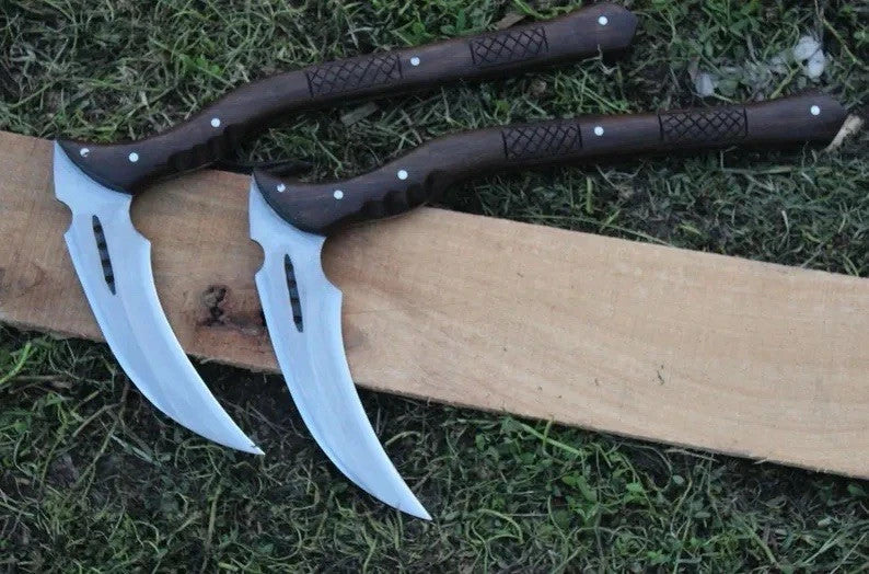 Custom Handmade Carbon Steel Blade Japanese Kama Set |Hunting Kamas Camping Kama