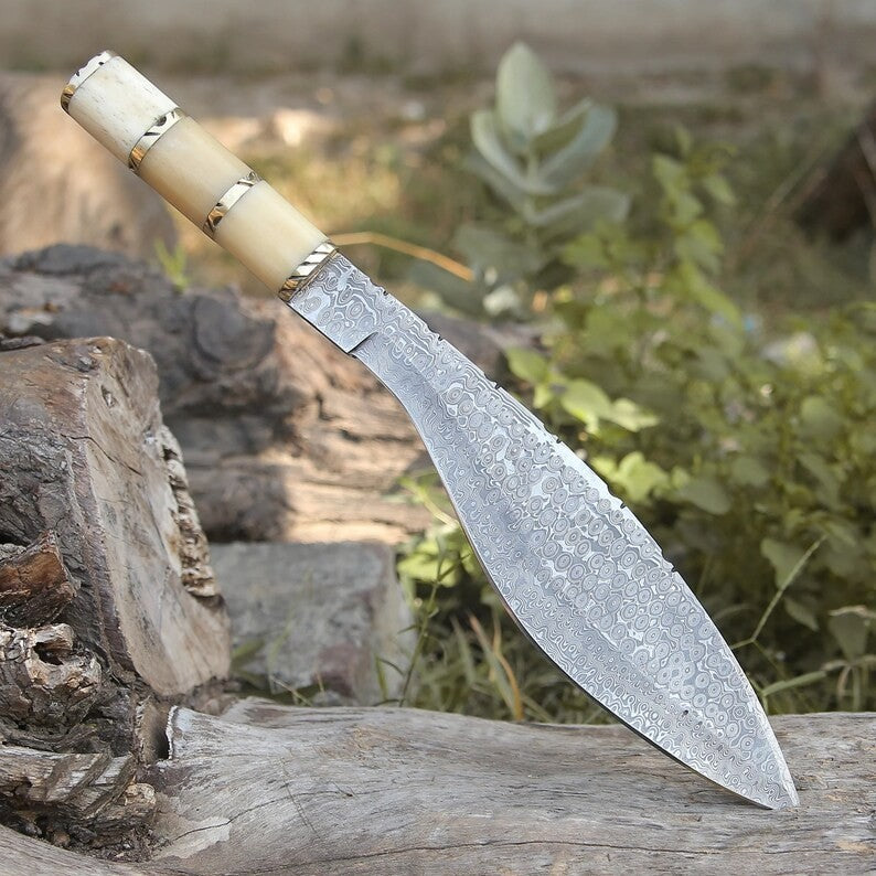 Custom Handmade Damascus Steel Blade Survival Kukri Knife| Hunting Knife Camping