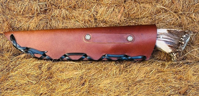 Custom Handmade D2 Steel Blade Stag Antler Bowie Knife| Hunting Knife Camping
