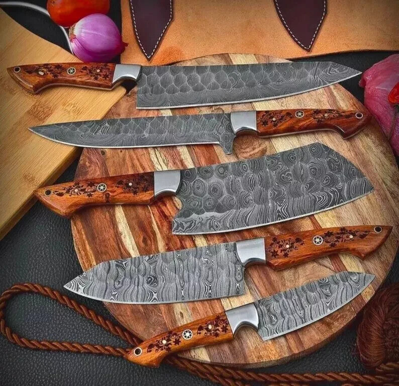 Handmade HAND FORGED DAMASCUS STEEL CHEF KNIFE Set Kitchen Knives