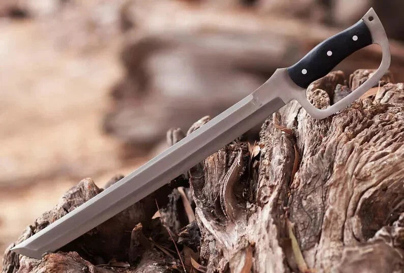 Custom Handmade Carbon Steel Alpha Sword D-Guard Hunting Camping Sword