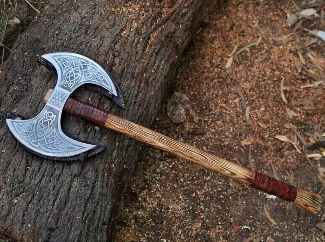 Double Headed Hand Forged Steel Viking Axe, Battle Axe,  Double Blade Viking Axe