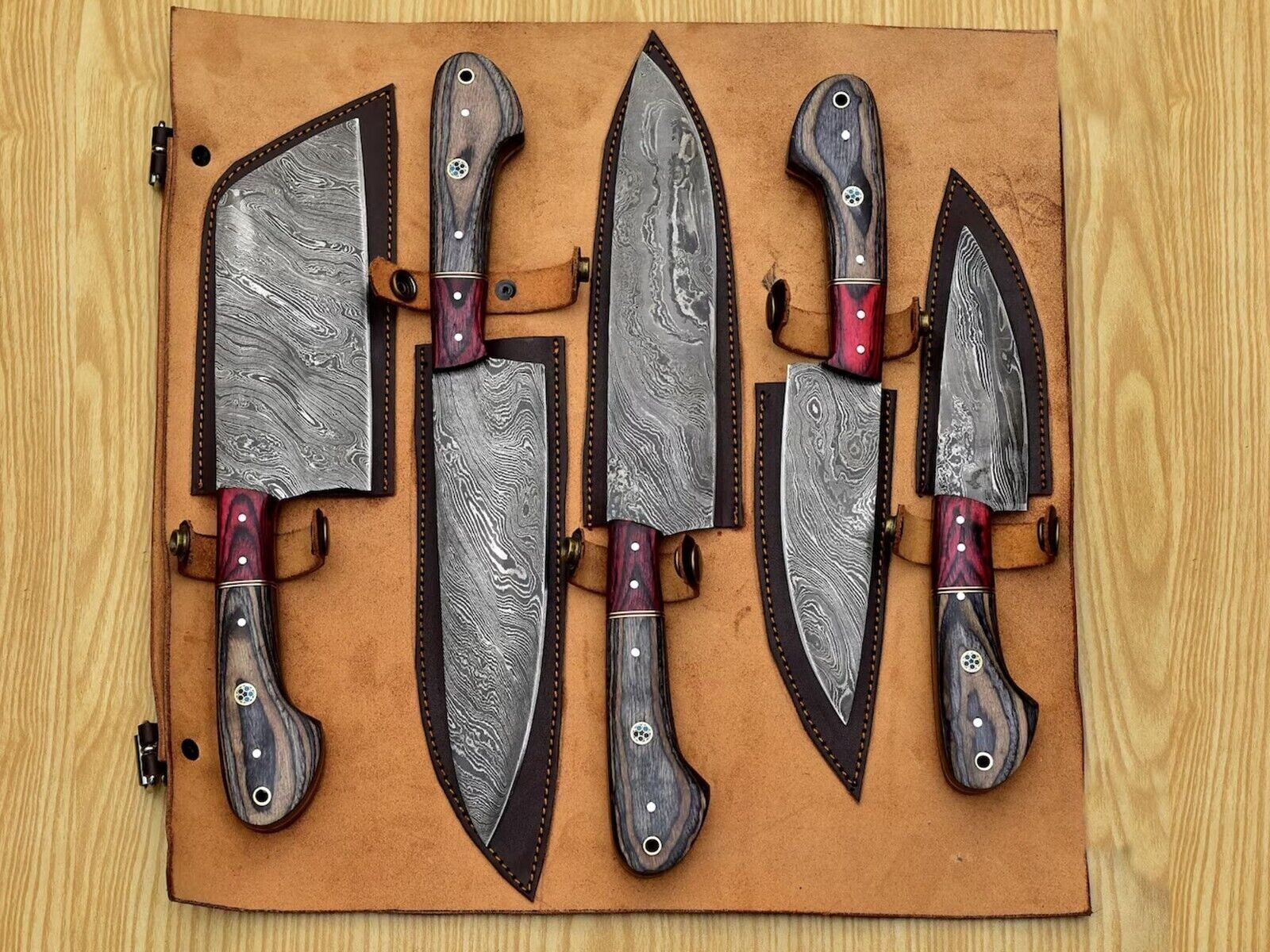 Handmade HAND FORGED DAMASCUS STEEL CHEF KNIFE Set Kitchen Knives Set