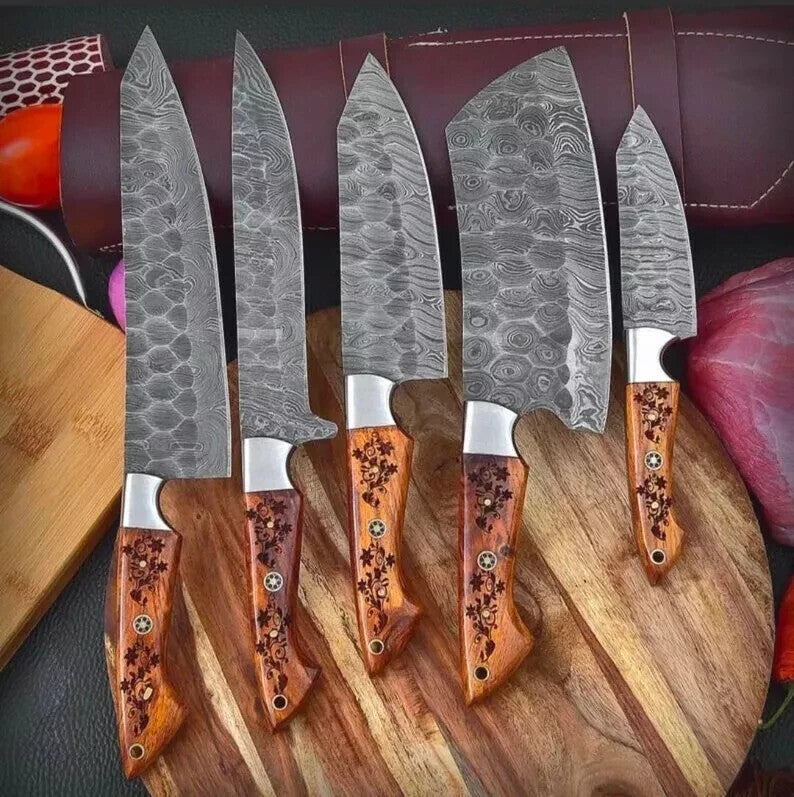 Handmade HAND FORGED DAMASCUS STEEL CHEF KNIFE Set Kitchen Knives