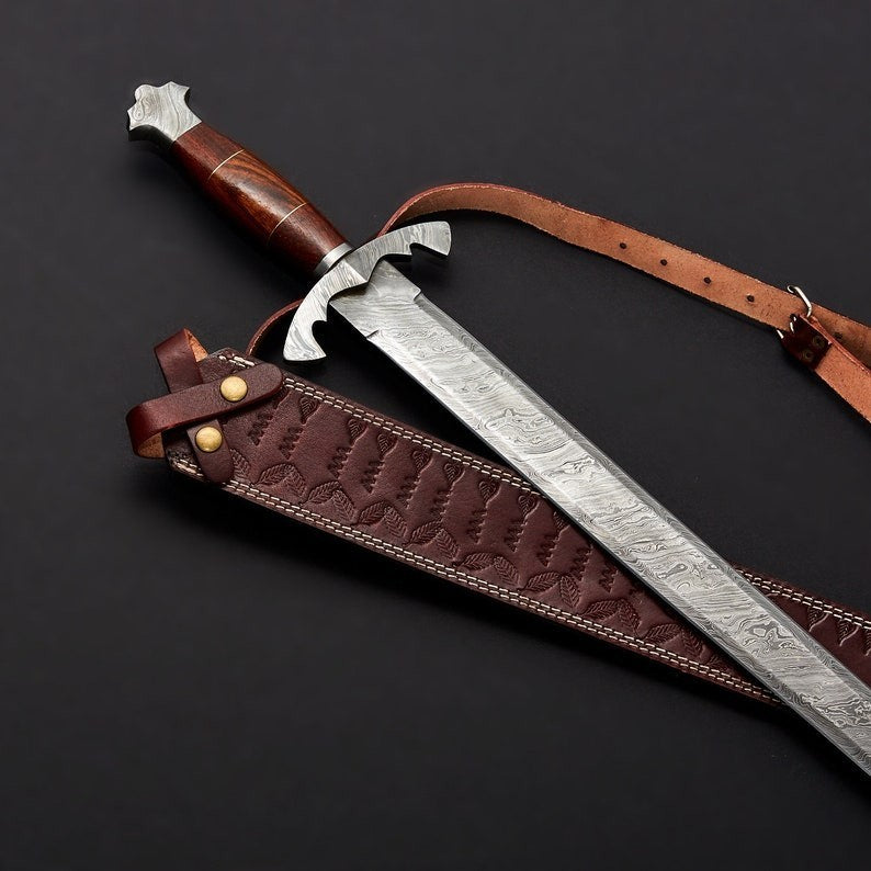 Custom Handmade Damascus Steel Blade Viking Sword | Hunting Sword Camping Sword