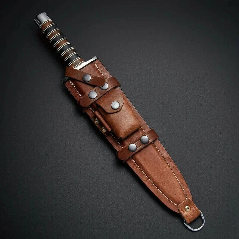 ARKANSAS TOOTHPICK HANDMADE HUNTING DAMASCUS STEEL DAGGER KNIFE & LEATHER SHEATH
