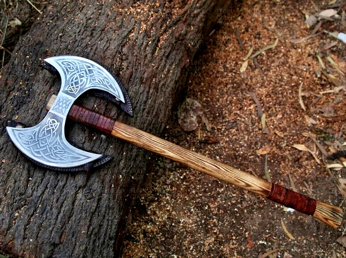 Double Headed Hand Forged Steel Viking Axe, Battle Axe,  Double Blade Viking Axe