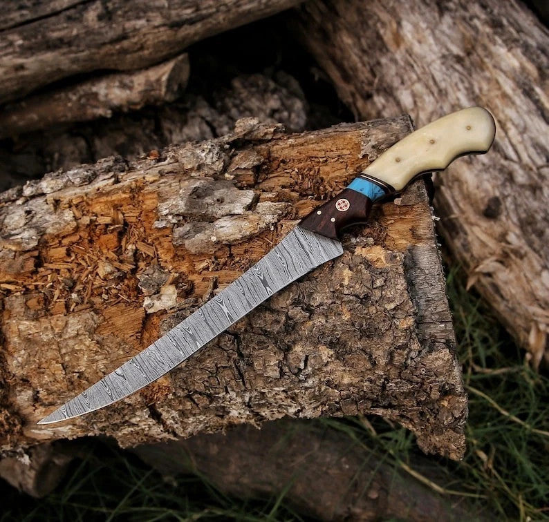 Custom Hand Forged Damascus Steel Fillet Knife - Japanese Chef Knife for Kitchen