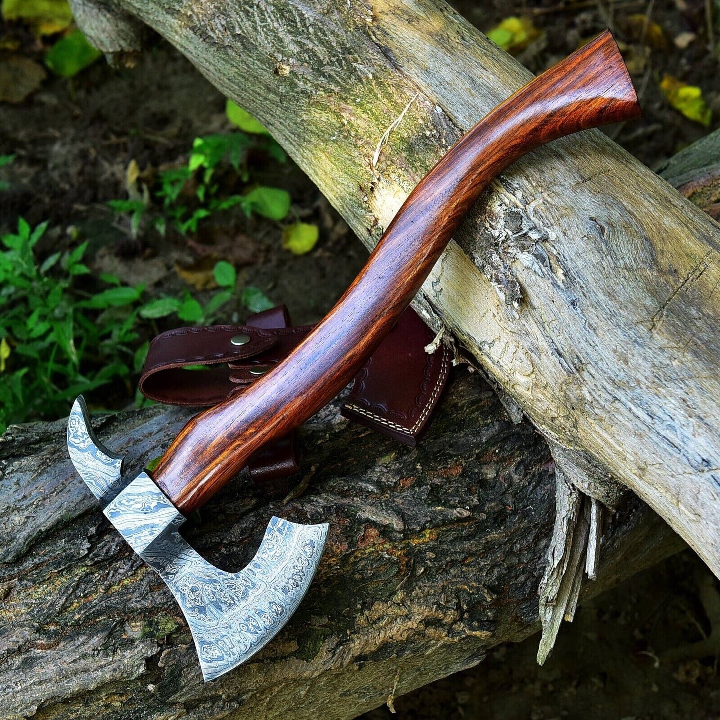 CUSTOM HAND FORGED DAMASCUS STEEL VIKING BEARDED CAMPING HATCHET TOMAHAWK AXE