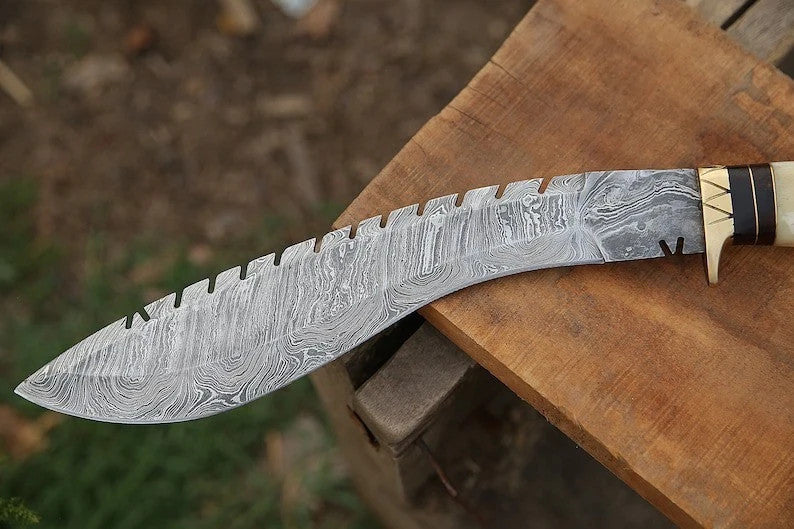 Custom Handmade Damascus Steel Blade Stag Antler Kukri Knife | Hunting Knife EDC