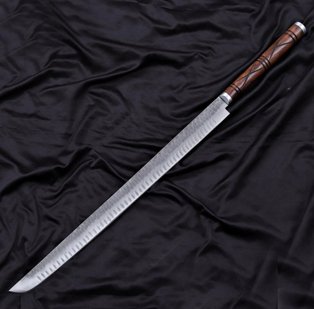 Japanese Damascus Suminagashi Maguro Tuna Knife Yasuki Hagane Carbon Steel