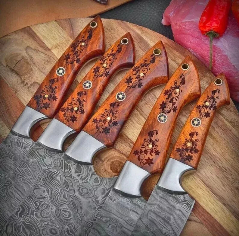 Handmade HAND FORGED DAMASCUS STEEL CHEF KNIFE Set Kitchen Knives