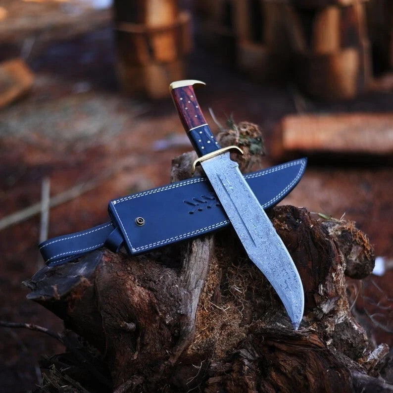 Custom Handmade Damascus Steel Bowie Knife Camping Hunting Knife Fixed Blade EDC