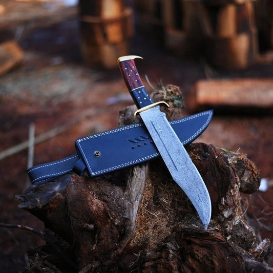 Custom Handmade Damascus Steel Bowie Knife Camping Hunting Knife Fixed Blade EDC