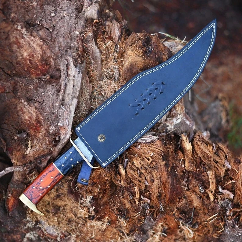 Custom Handmade Damascus Steel Bowie Knife Camping Hunting Knife Fixed Blade EDC