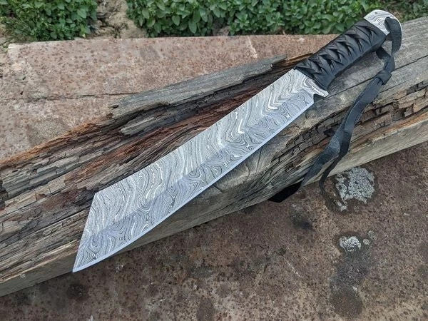 16" Rambo Machete Survival Damascus Steel Hunting Knife with Sheath Bowie Knife