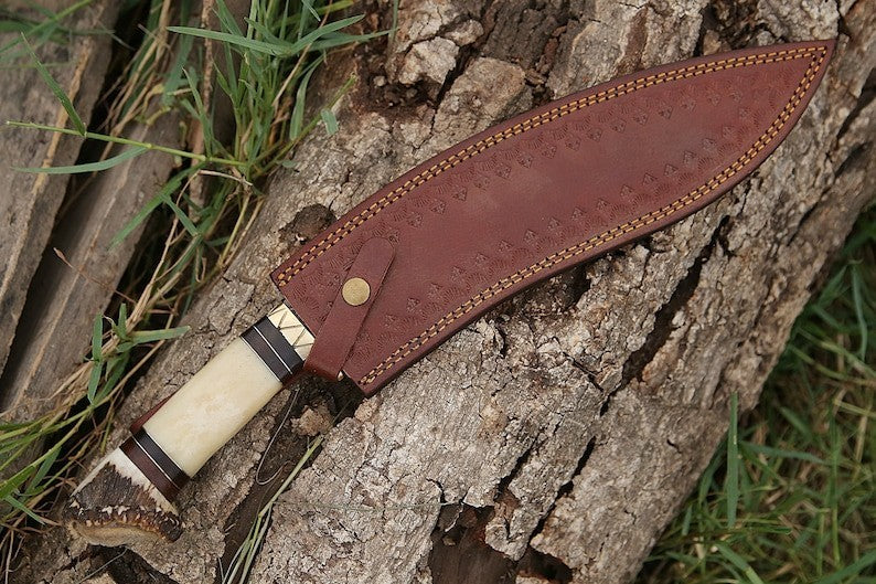 Custom Handmade Damascus Steel Blade Stag Antler Kukri Knife | Hunting Knife
