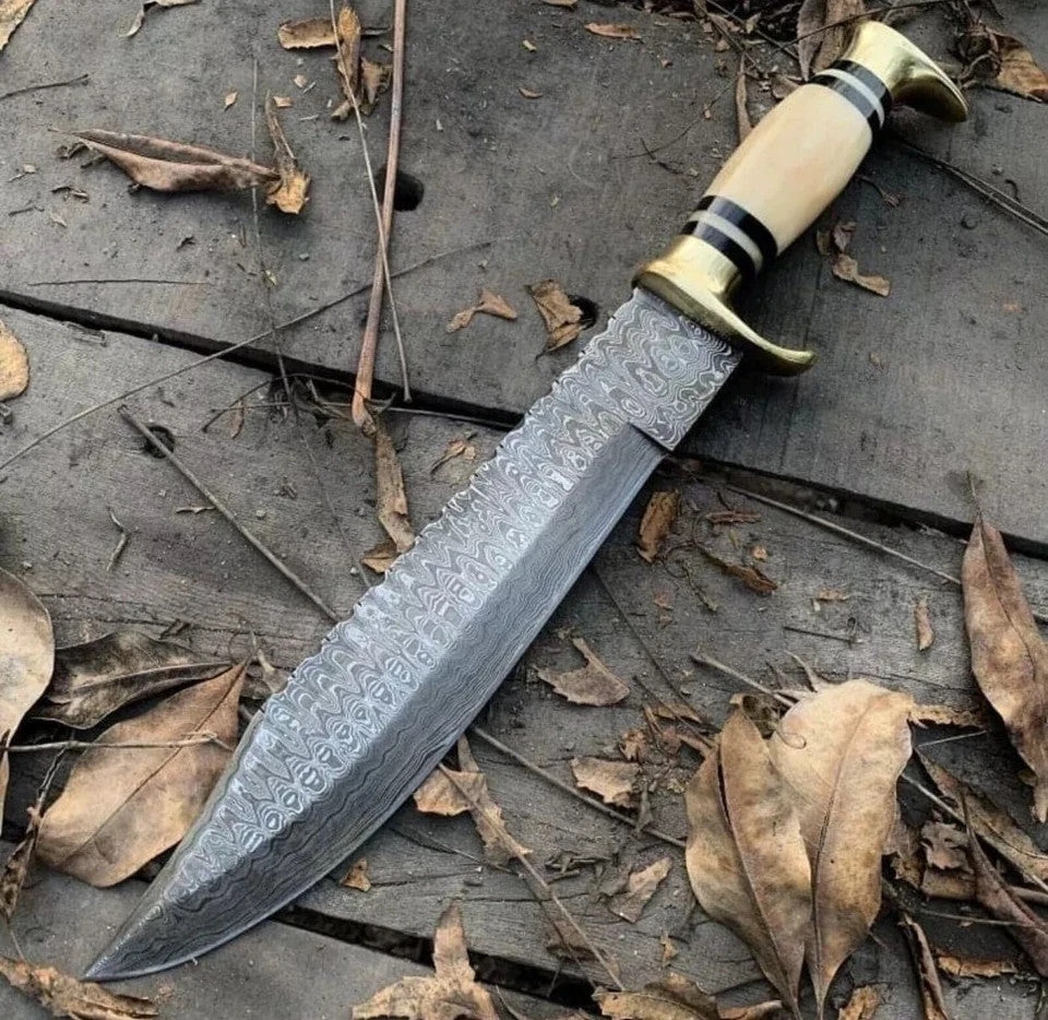 Custom Handmade Damascus Steel Bowie Knife Camping Hunting Knife Fixed Blade EDC