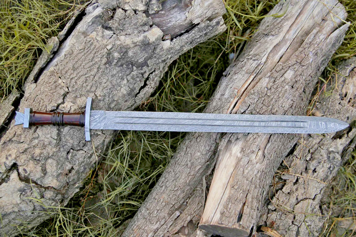 Handmade Custom Hand Forged Damascus Steel Double Edge Viking Sword BATTLEREADY