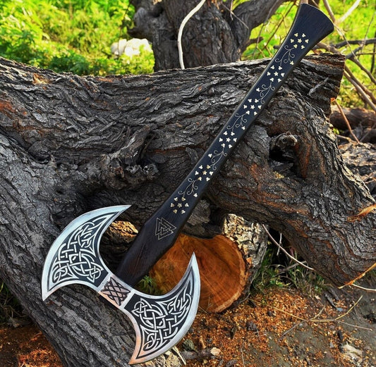 Custom Double Head Hand Forged Viking Axe With Carbon Steel Handmade Hatchet