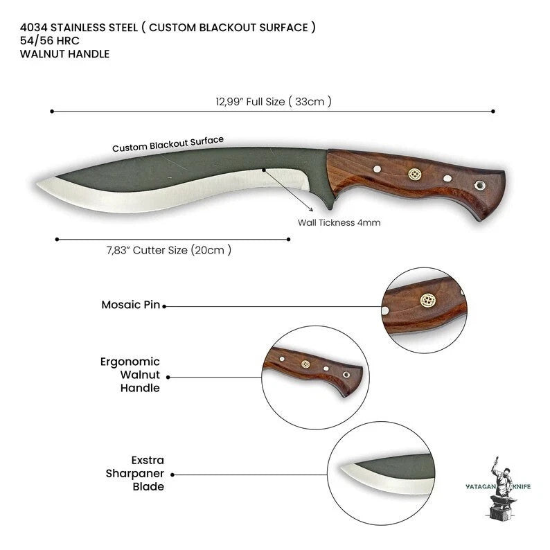Custom Handmade Carbon Steel Blade Bowie Machete Kukri Hunting Knife Camping