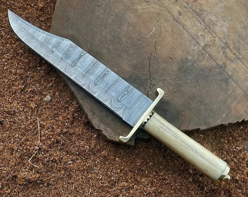 Custom Handmade Carbon Steel Bowie Knife Camping Hunting Knife Fixed Blade EDC