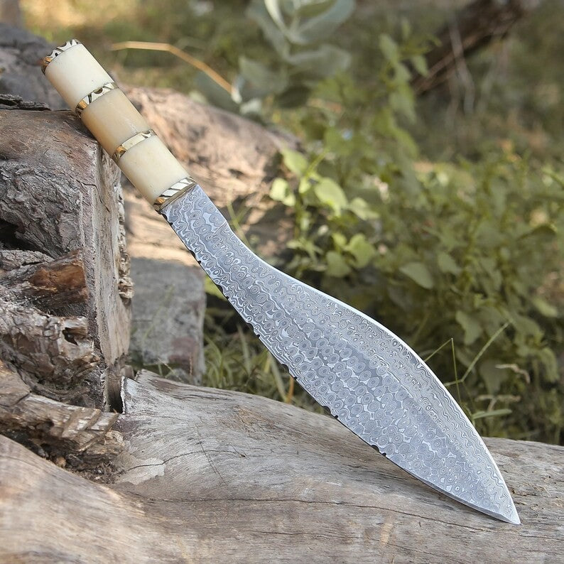 Custom Handmade Damascus Steel Blade Survival Kukri Knife| Hunting Knife Camping