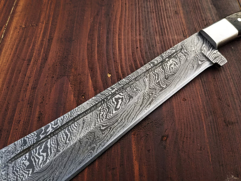 Premium Hand Forged Damascus Steel Machete Knife Hunting Knife Bowie Kukri Sword