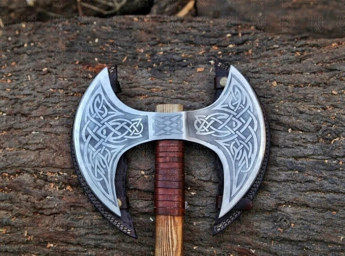 Double Headed Hand Forged Steel Viking Axe, Battle Axe,  Double Blade Viking Axe