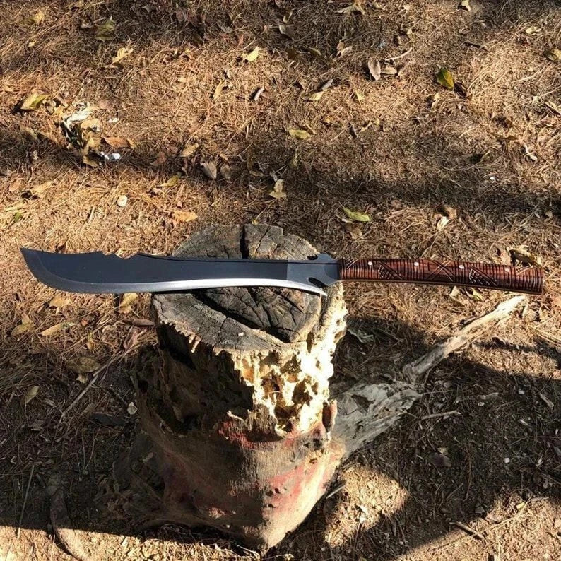 Custom Handmade Carbon Steel Blade Long Handed Machete Sword | Hunting Sword