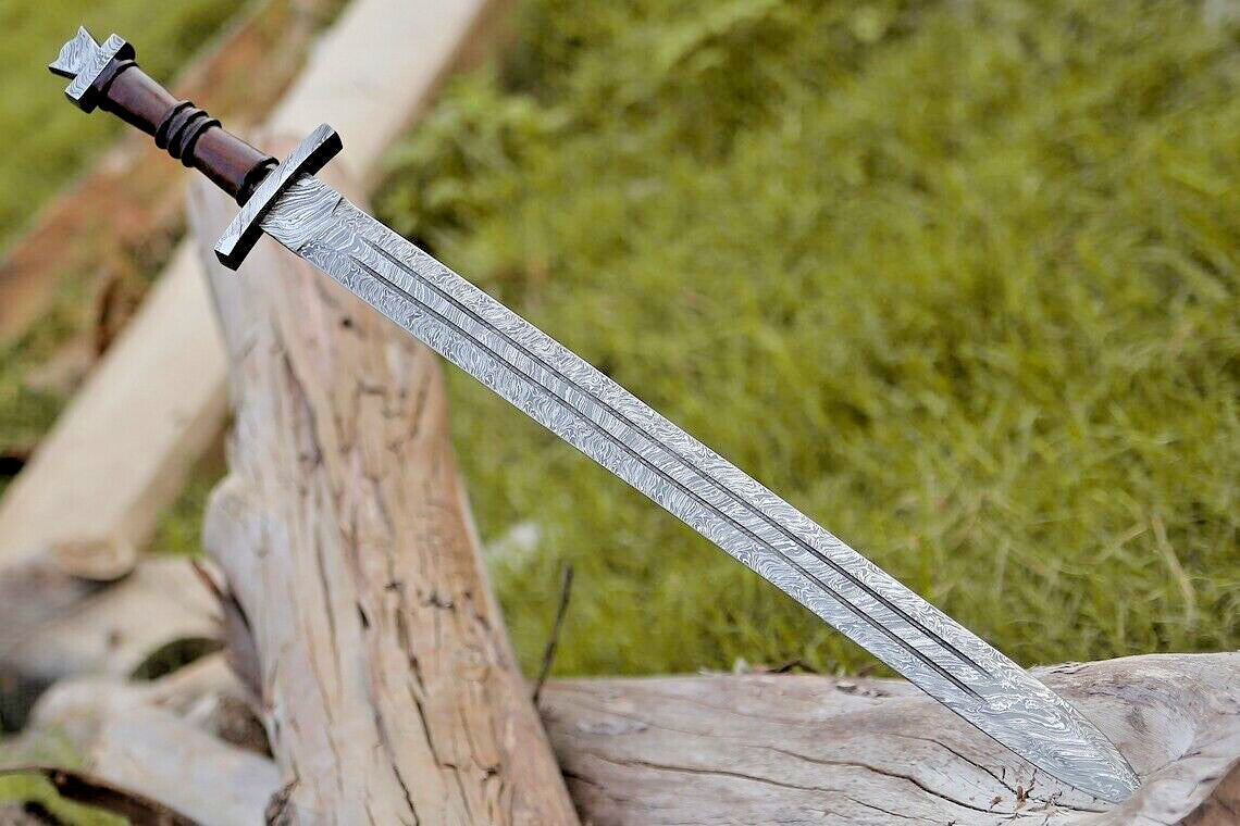 Handmade Custom Hand Forged Damascus Steel Double Edge Viking Sword BATTLEREADY