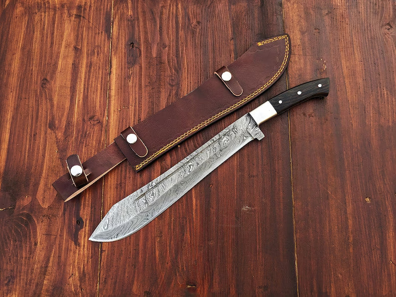 Premium Hand Forged Damascus Steel Machete Knife Hunting Knife Bowie Kukri Sword