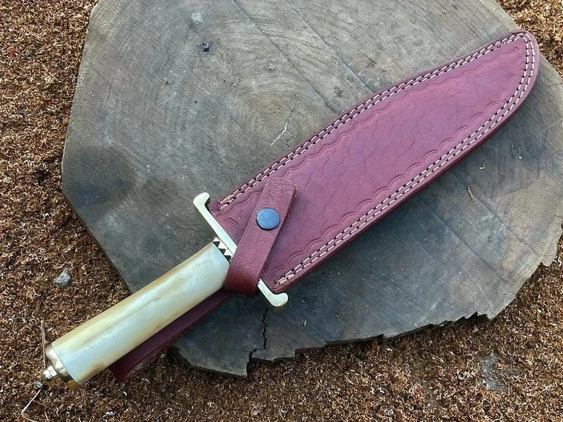 Custom Handmade Carbon Steel Bowie Knife Camping Hunting Knife Fixed Blade EDC