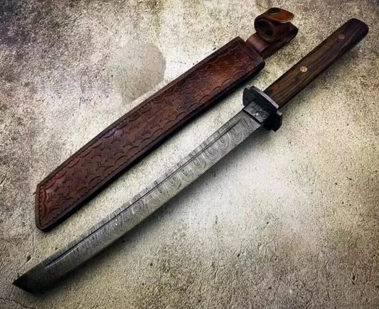 CUSTOM HANDMADE DAMASCUS STEEL KATANA STYLE HUNTING MACHETE KNIFE TANTO KNIFE