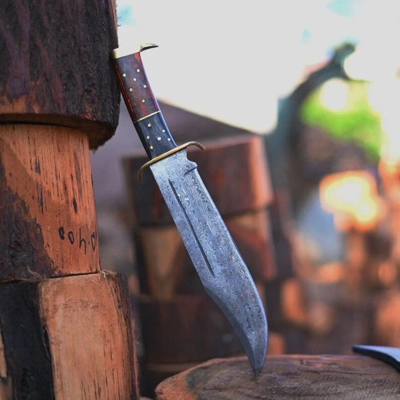Custom Handmade Damascus Steel Bowie Knife Camping Hunting Knife Fixed Blade EDC
