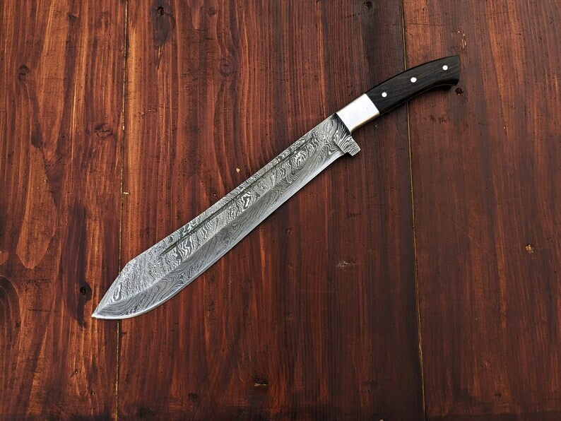 Premium Hand Forged Damascus Steel Machete Knife Hunting Knife Bowie Kukri Sword
