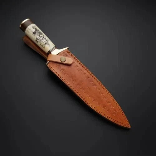 Premium Hand Forged Damascus Steel Dagger Knife with Bone Handle - Hunting Knife