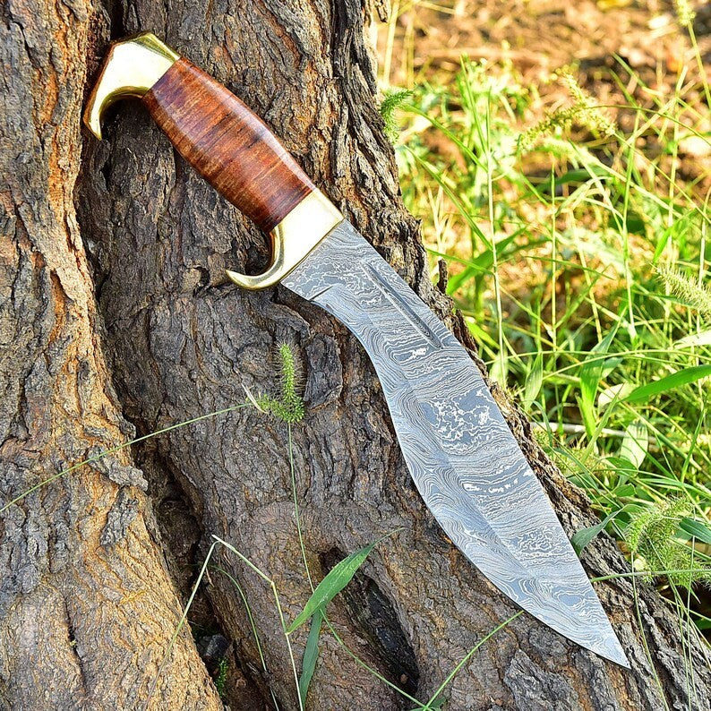 Custom Handmade Damascus Steel Blade Survival Kukri Knife| Hunting Knife Camping