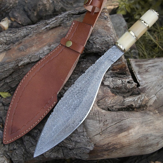 Custom Handmade Damascus Steel Blade Survival Kukri Knife| Hunting Knife Camping