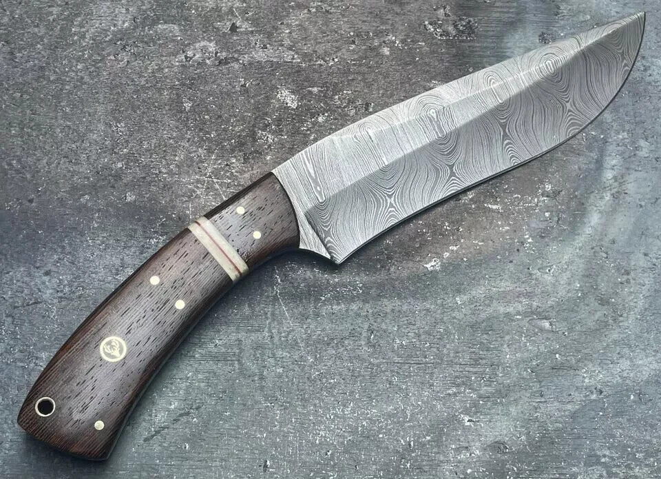 Custom Handmade Damascus Steel Blade Bowie Machete Knife -Hunting Knife Camping