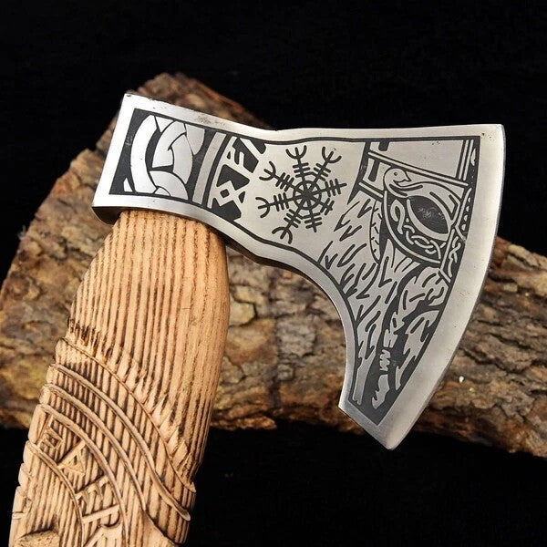 Custom Handmade Carbon Steel Blade Bearded Viking Axe | Hunting Axe Camping Axe