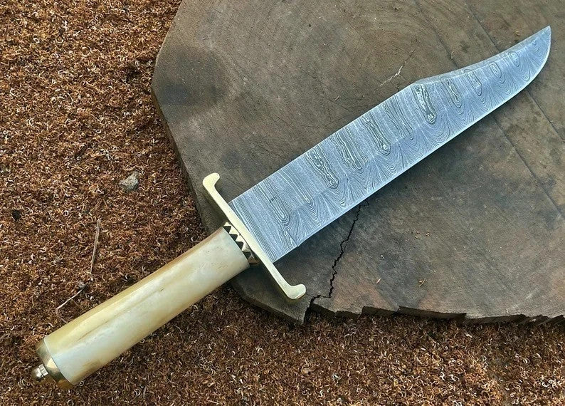 Custom Handmade Carbon Steel Bowie Knife Camping Hunting Knife Fixed Blade EDC
