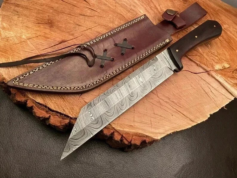 CUSTOM HANDMADE DAMASCUS STEEL MEDIEVAL VIKING SEAX KNIFE HUNTING KNIFE BOWIE