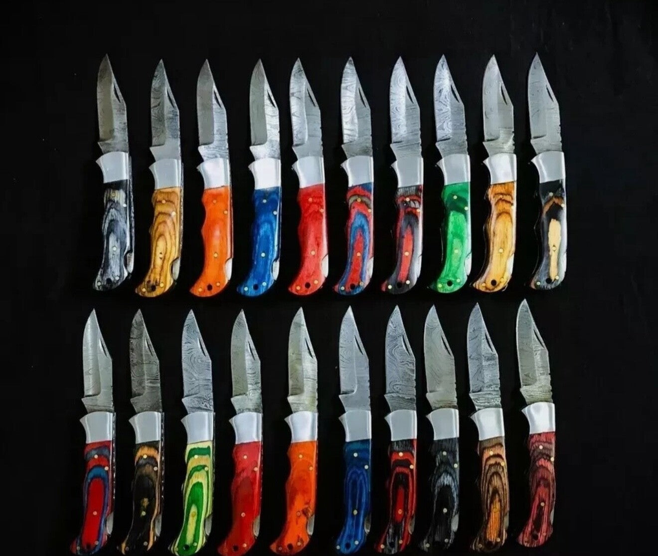 LOT of 20 pcs Damascus Steel Hunting Camp Folding knife, Pocket Knives W/Sheath